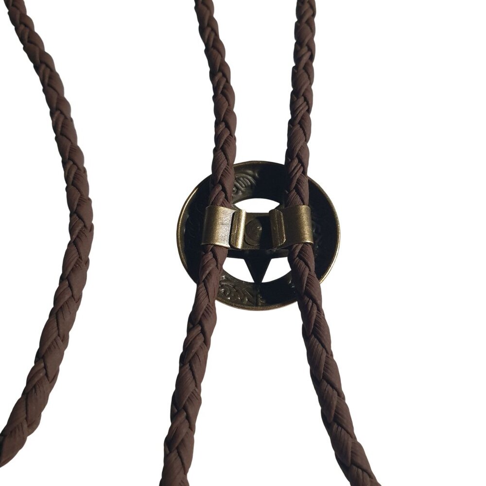Bolo Braided Brown Necklace Men Women Sherriff Badge Pendant Western 40 In Gift - Picture 5 of 5